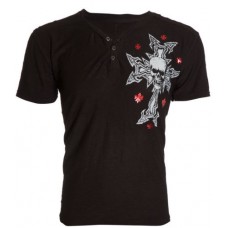 Raw State AFFLICTION Mens HENLEY T-Shirt SKULL CROSS